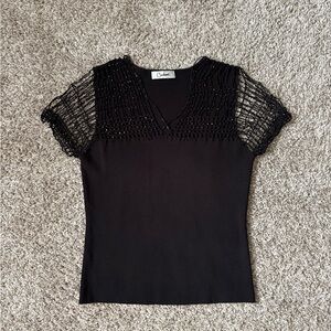 Black V-Neck Beaded Knit Top